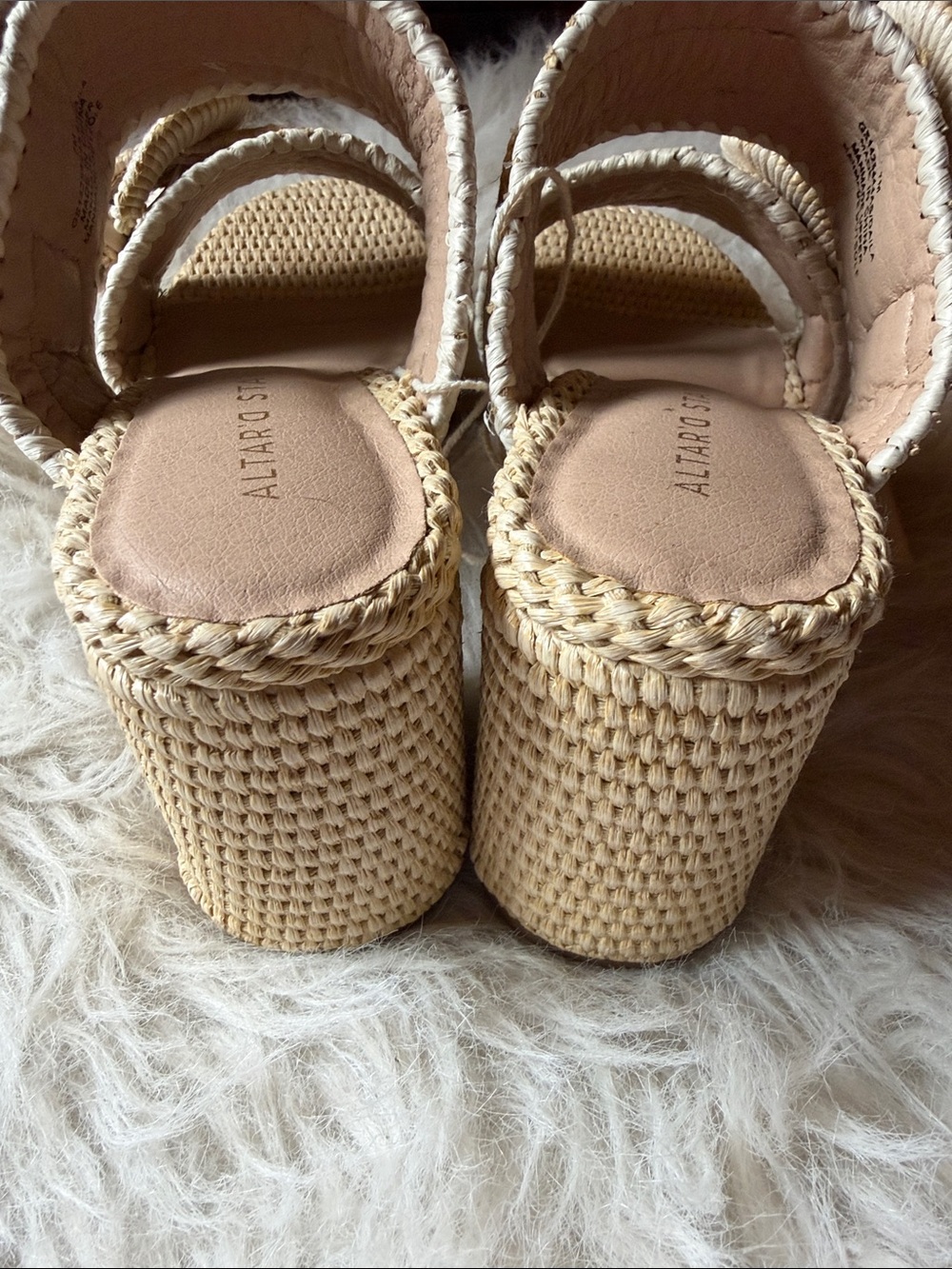 Altar'd State Cream and Beige Woven Buckle Wedge Sandals - Picture 4 of 11